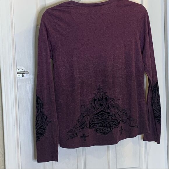Harley Davidson Purple Embellished Long Sleeve Top Tie Front Size Large - Picture 4 of 10